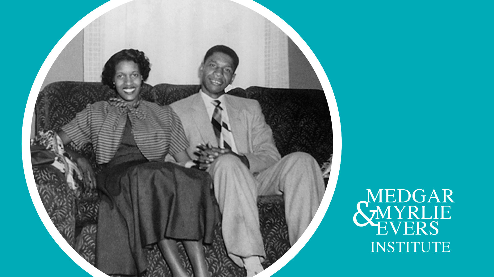 A black and white photo of Myrlie and Medgar Evers. Make a contribution today.